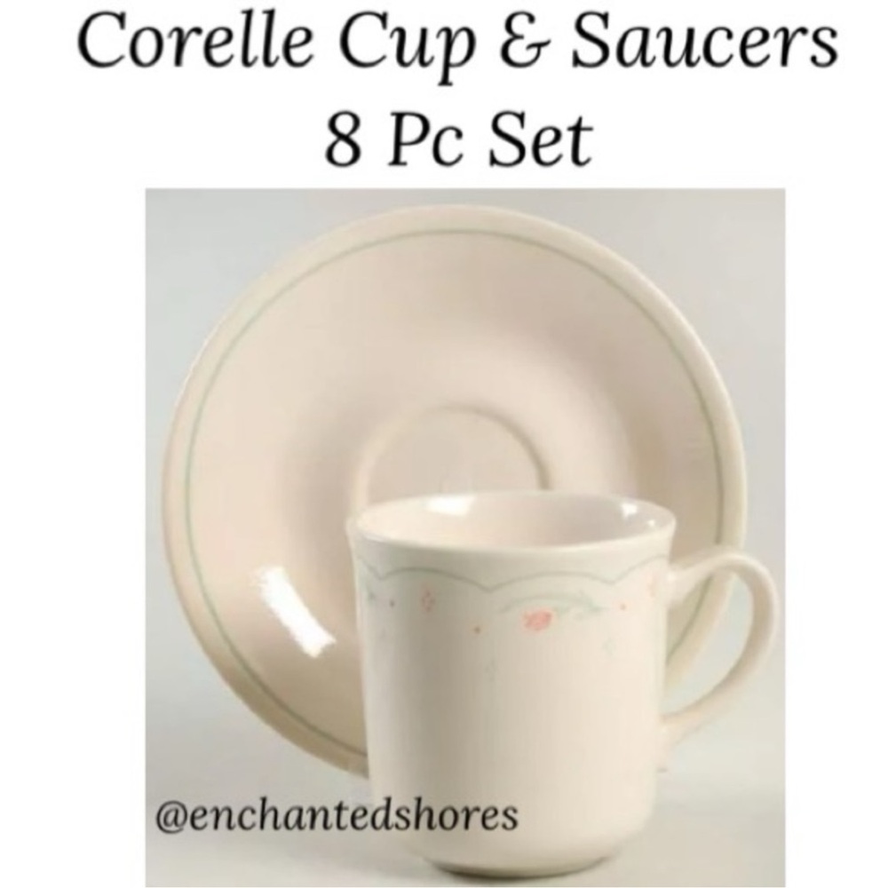 Corelle Cups Saucers Set 8 Pc Replacements Calico Rose Trellis Cream Pink Green